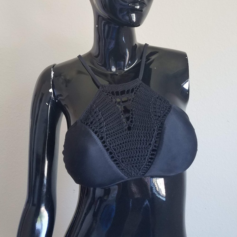 Xhilaration Black Crochet Swim Top